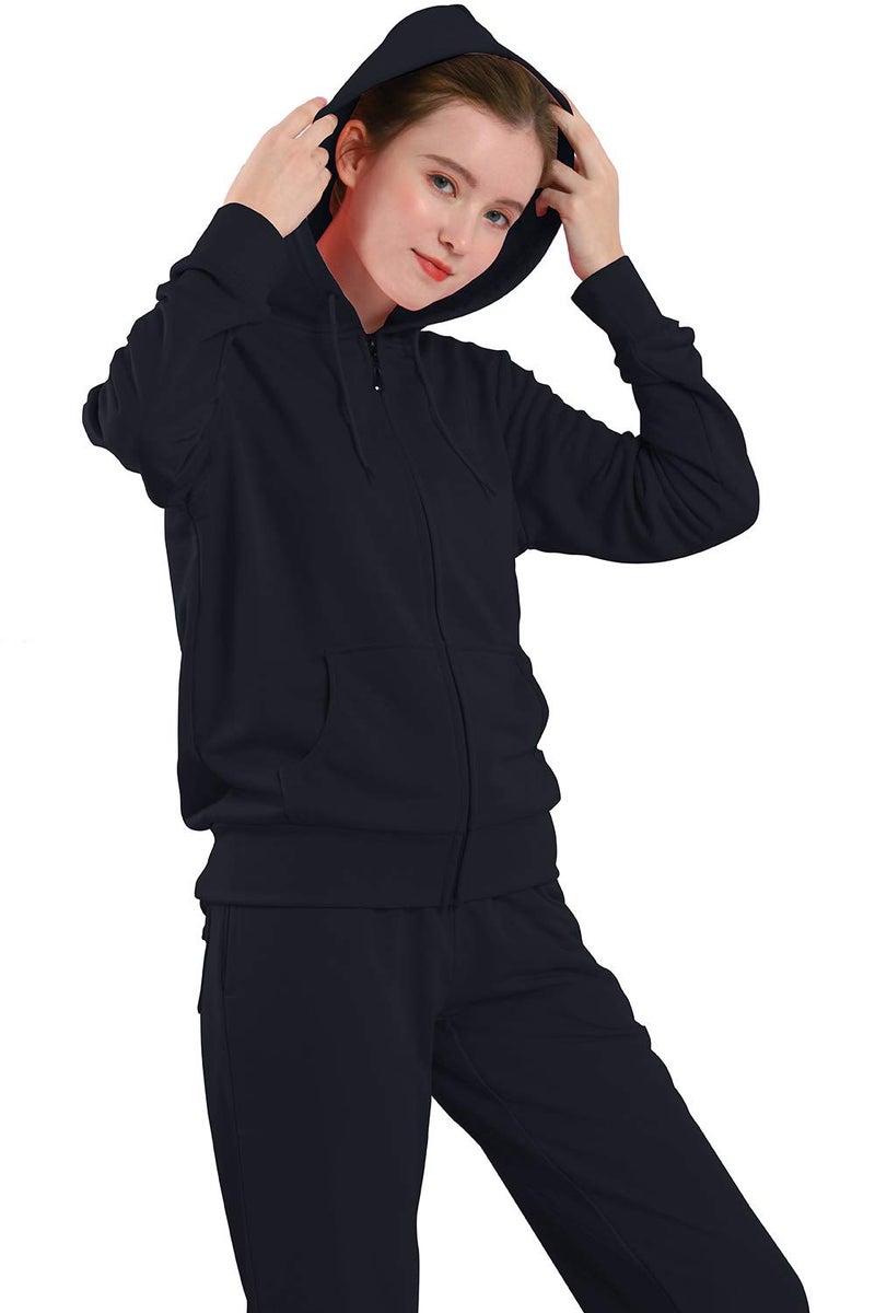 Facitisu Womens Jogging Suits Sets Outfits Sweatsuits 2 Piece Sweatshirt & Sweatpants Full Zip Hoodie Tracksuits Black XL - Image 5